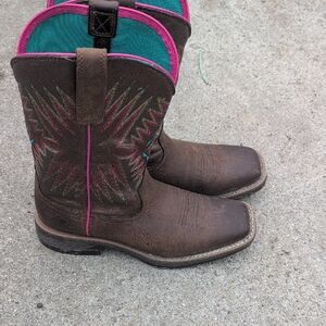 Ariat Brown Boots with Pink and Teal Highlights